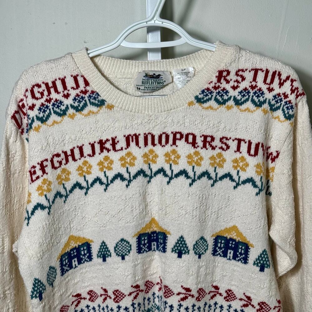 Vintage Northern Reflections Alphabet Cottagecore Knit Sweater Small
